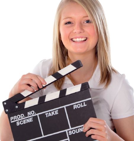 Lady hoding clapper board - speech and performance skills