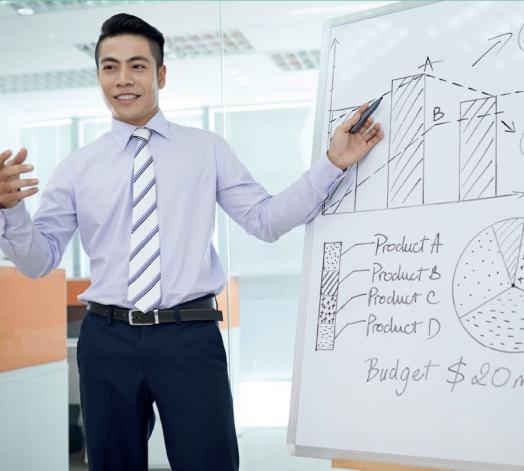 Man presenting in front of whiteboard